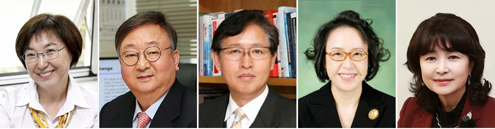 (왼쪽부터) 김은실, 채기준, 김낙명, 박숙영, 한종임 교수
